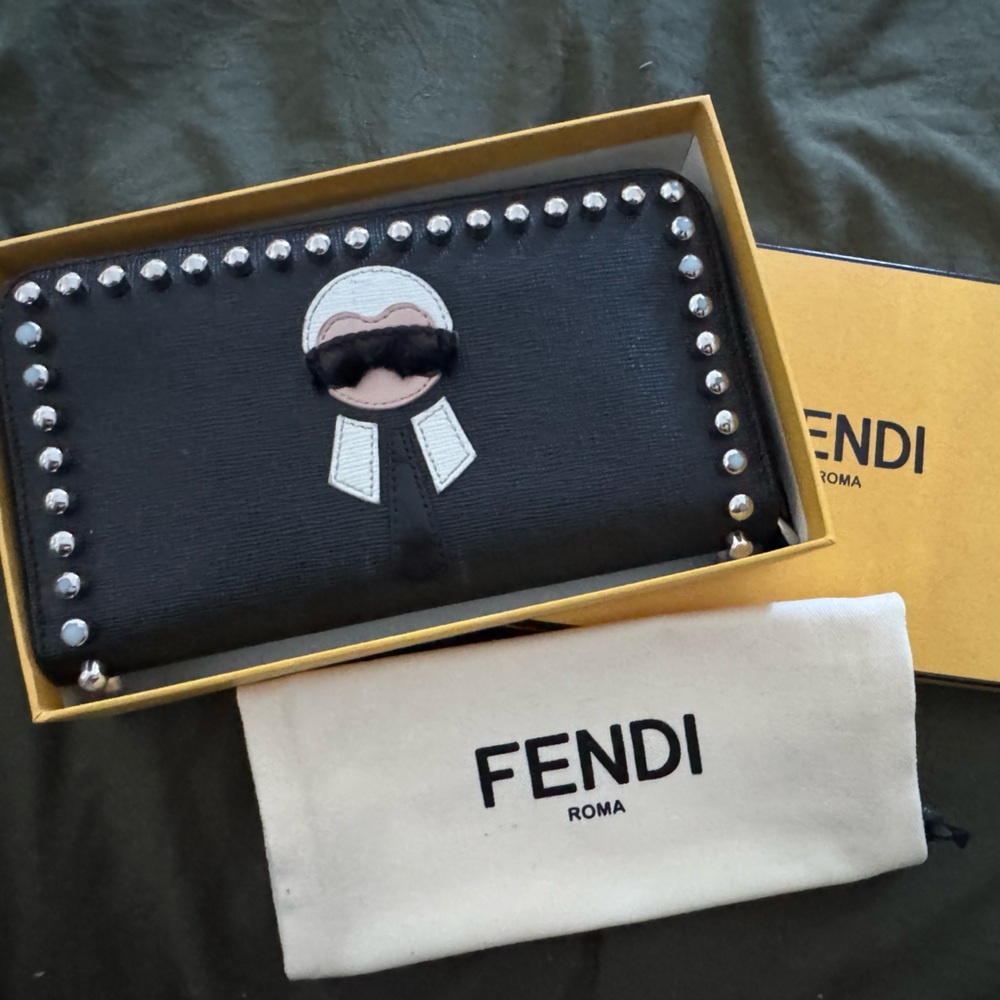 Fendi Black Wallet with Silver Studs